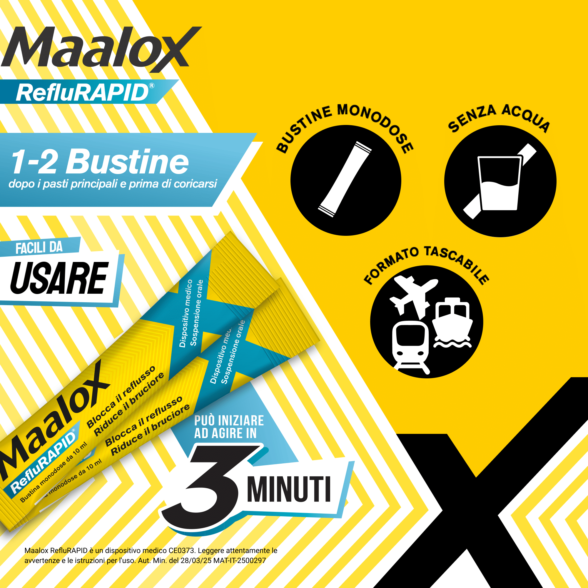 Maalox Reflurapid blocca il reflusso, neutralizza il bruciore da iperacidità, 20 bustine