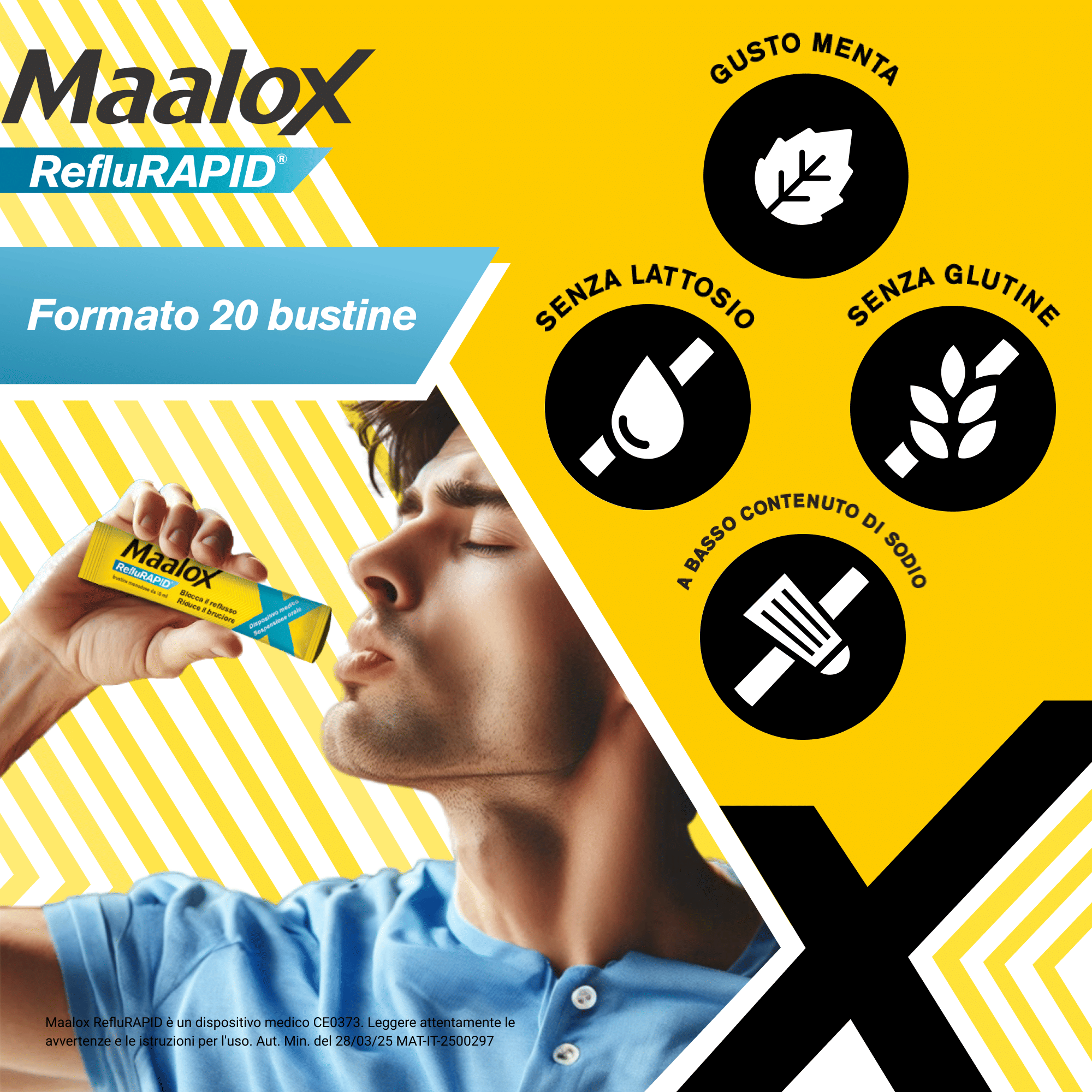 Maalox Reflurapid blocca il reflusso, neutralizza il bruciore da iperacidità, 20 bustine
