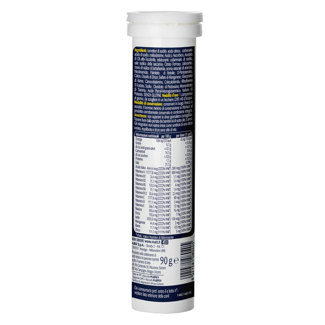 MATT BENESSERE VIGORE VITAMINE & MINERALI 20 COMPRESSE EFFERVESCENTI GUSTO ARANCIA