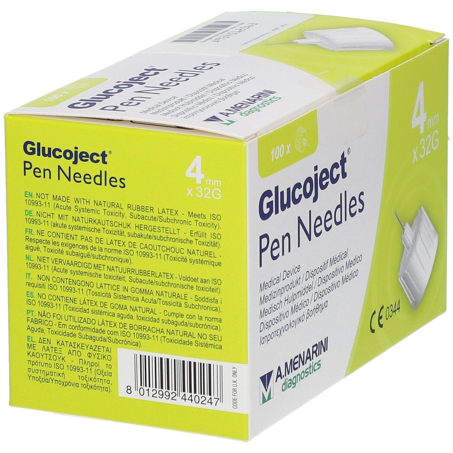 AGO PER PENNA DA INSULINA GLUCOJECT LUNGHEZZA 4 MM GAUGE 32 100 PEZZI