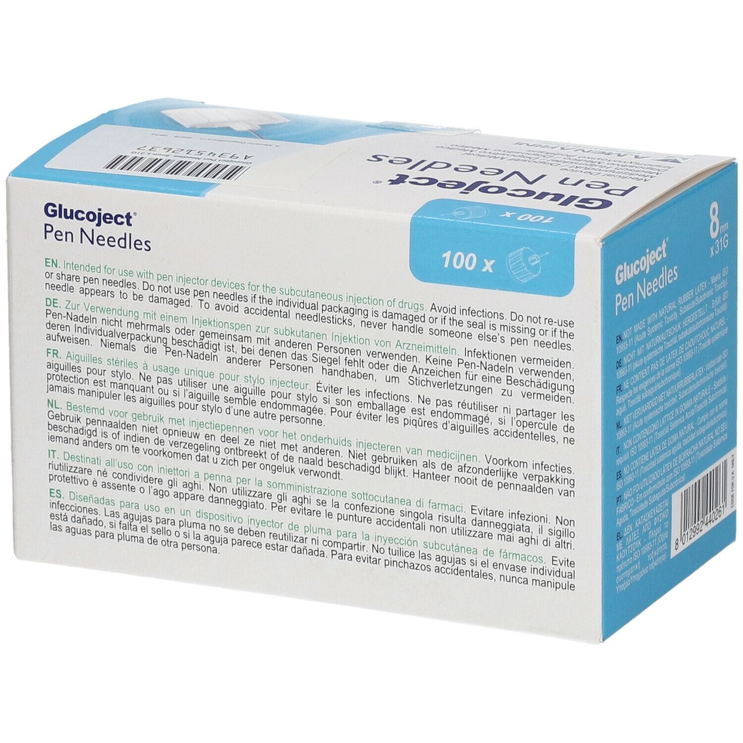 AGO PER PENNA DA INSULINA GLUCOJECT LUNGHEZZA 8 MM GAUGE 31 100 PEZZI