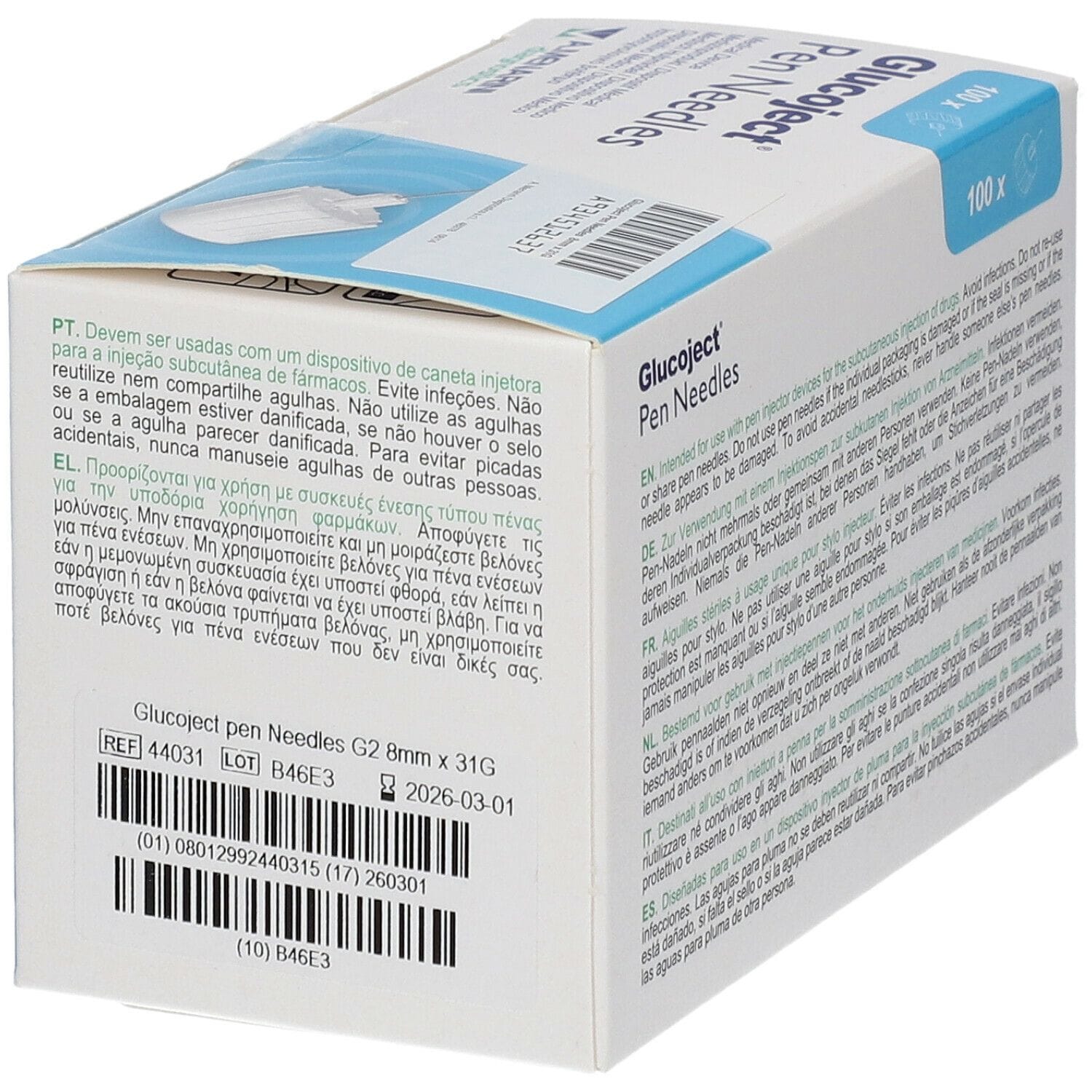 AGO PER PENNA DA INSULINA GLUCOJECT LUNGHEZZA 8 MM GAUGE 31 100 PEZZI