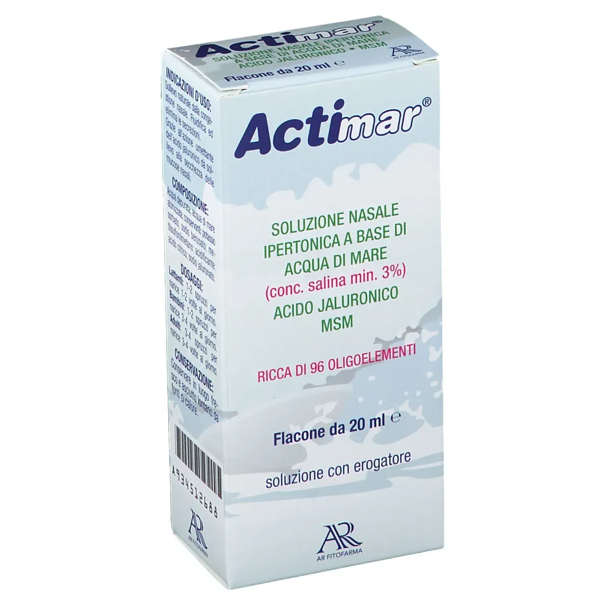 ACTIMAR SOLUZIONE NASALE SPRAY SALINA 3% CON ACIDO IALURONICO + MSM 20 ML CON EROGATORE