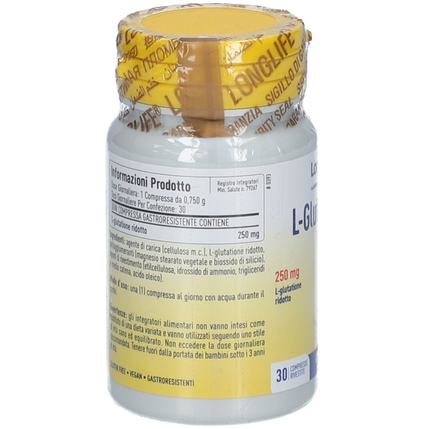 LONGLIFE L-GLUTATHIONE 250 MG 30 COMPRESSE