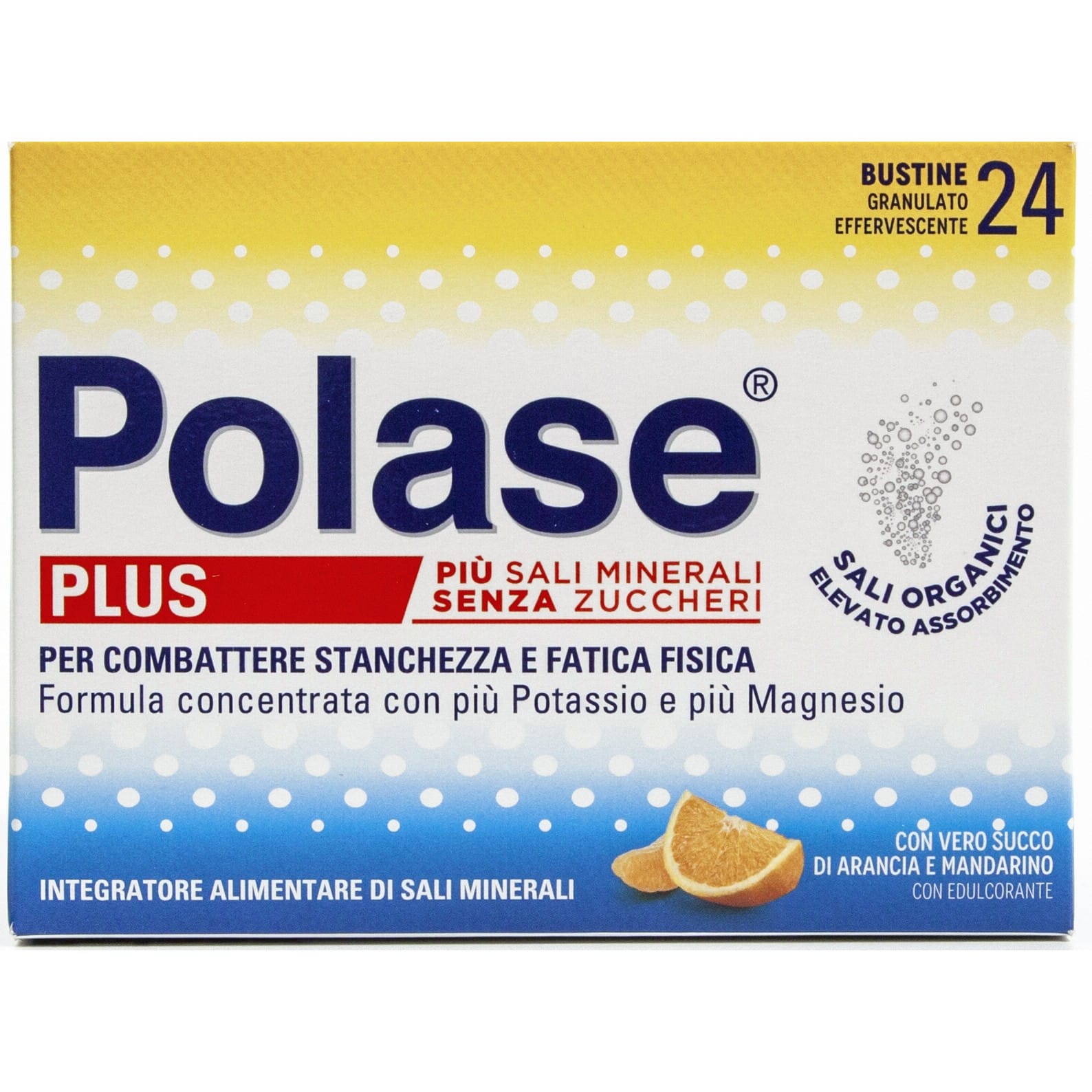 Polase Plus Magnesio e Potassio, Integratore Alimentare Sali Minerali Contro Stanchezza e Fatica, Caldo, Gusto Arancia e Mandarino, Confezione da 24 Bustine-image