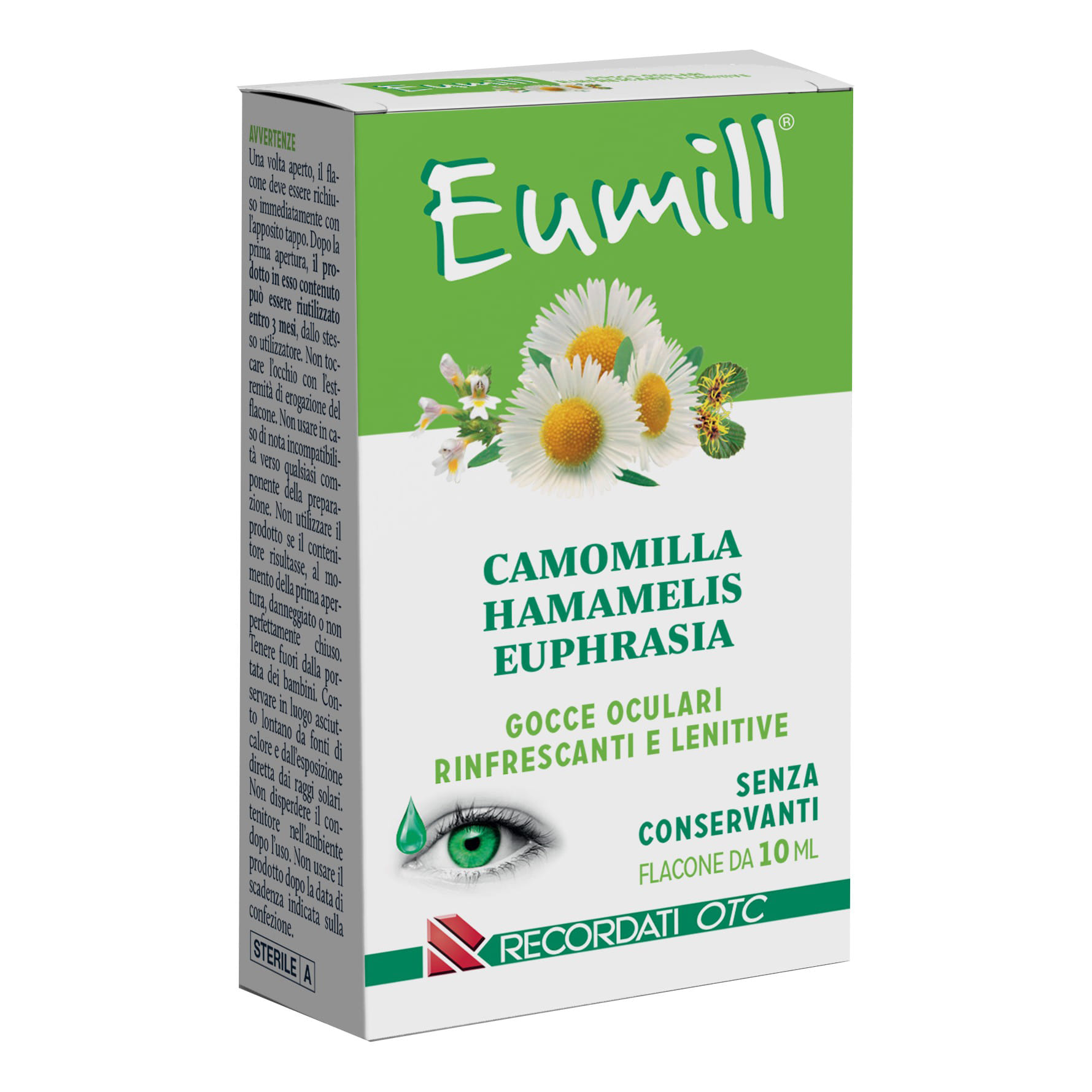 EUMILL CAMOMILLA HAMAMELIS EUPHRASIA GOCCE OCULARI RINFRESCANTI E LENITIVE ANCHE CON LENTI A CONTATTO INDOSSATE SENZA CONSERVANTI 10 ML