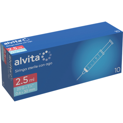 SIRINGA PER INFUSIONE E IRRIGAZIONE ALVITA 2,5 ML CON AGO 23 GAUGE 1 1/4 0,6X30 MM 10 PEZZI