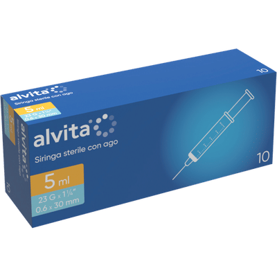 SIRINGA PER INFUSIONE E IRRIGAZIONE ALVITA 5 ML CON AGO 23 GAUGE 1 1/4 0,6X30 MM 10 PEZZI