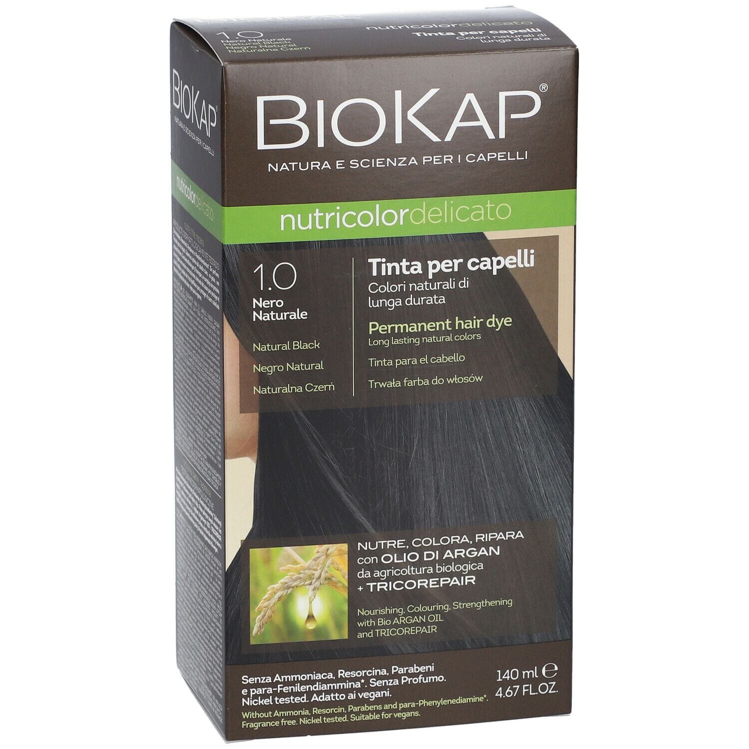 BIOKAP NUTRICOLOR DELICATO 1,0 NERO NATURALE TINTA TUBO + FLACONE