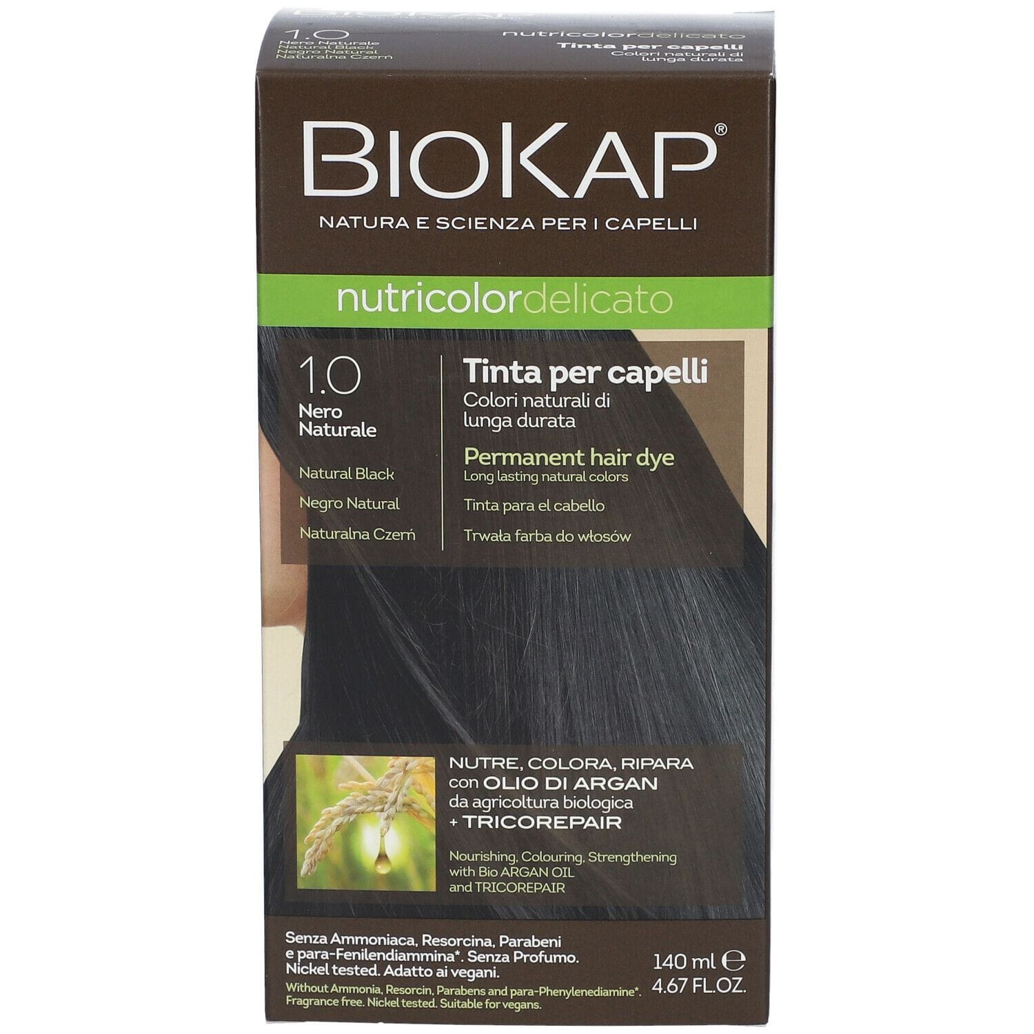 BIOKAP NUTRICOLOR DELICATO 1,0 NERO NATURALE TINTA TUBO + FLACONE