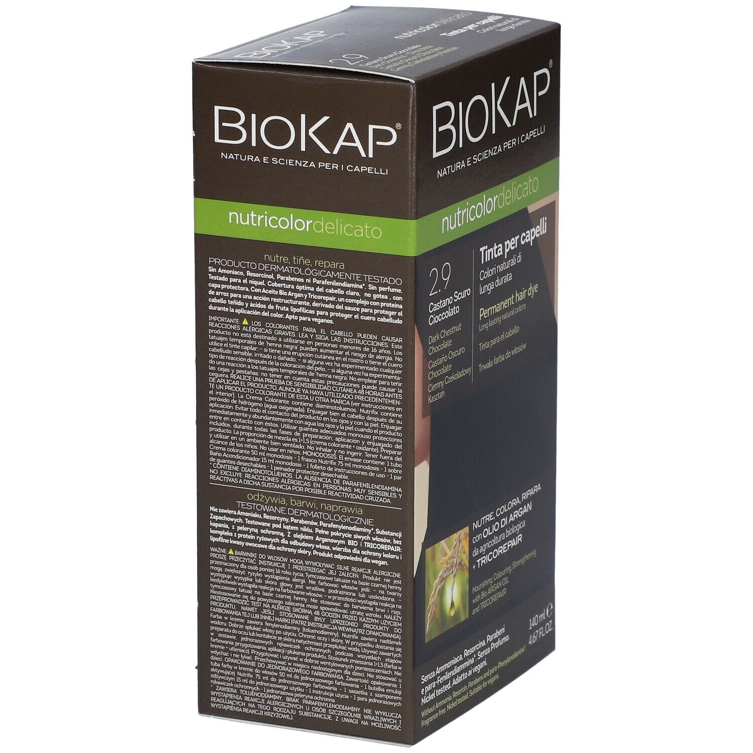 BIOKAP NUTRICOLOR DELICATO 2,9 CASTANO SCURO CIOCCOLATO TINTA TUBO + FLACONE