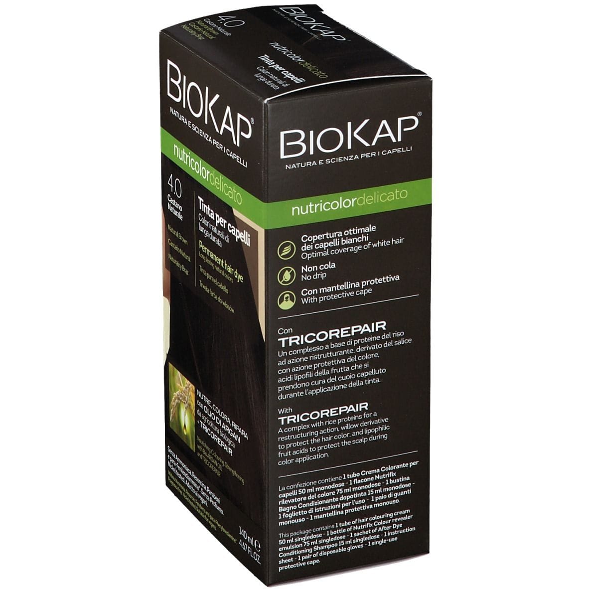 BIOKAP NUTRICOLOR DELICATO 4,00 CASTANO NATURALE TINTA TUBO + FLACONE