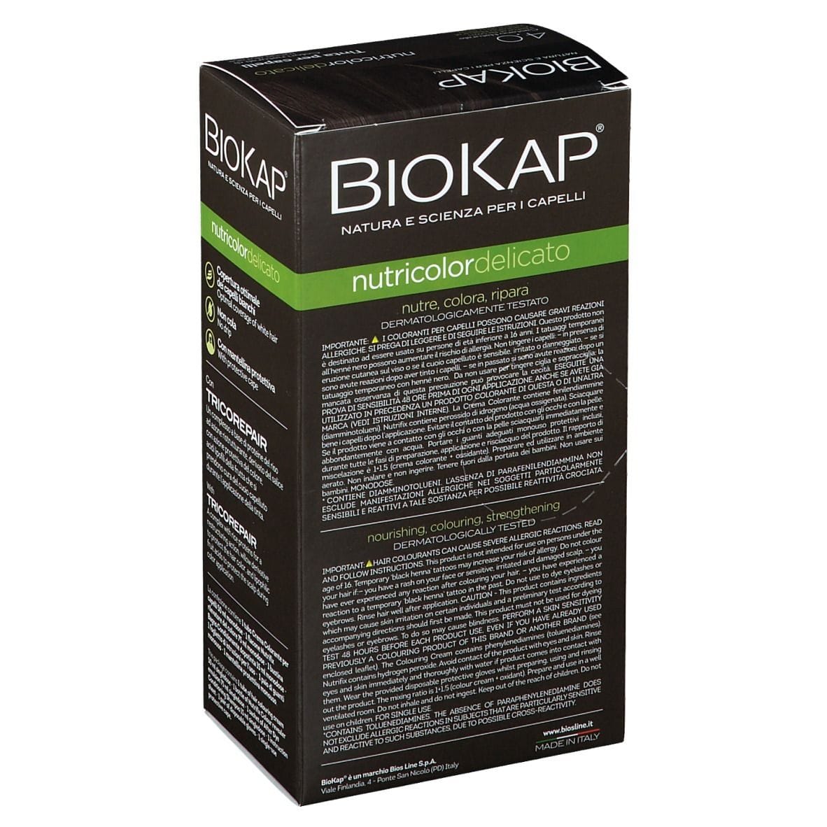 BIOKAP NUTRICOLOR DELICATO 4,00 CASTANO NATURALE TINTA TUBO + FLACONE