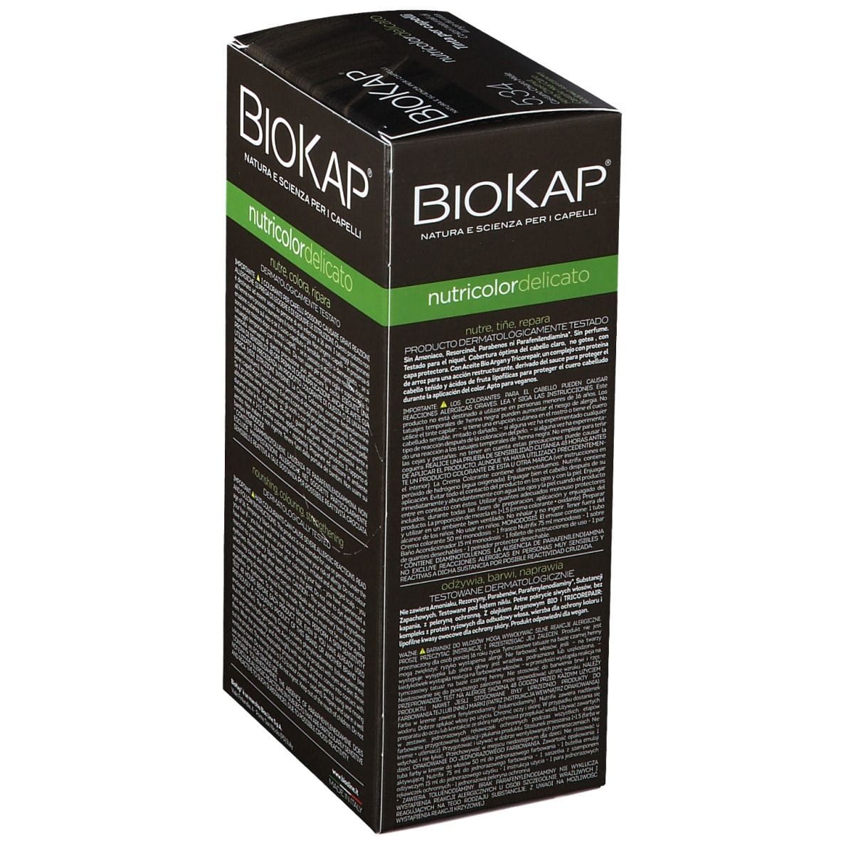 BIOKAP NUTRICOLOR DELICATO 5,34 CASTANO CHIARO MIELE TINTA TUBO + FLACONE
