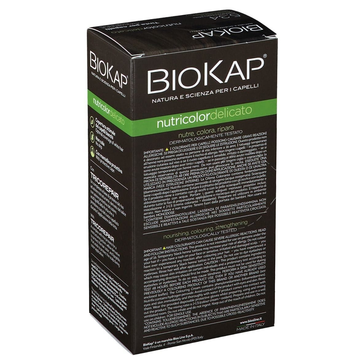 BIOKAP NUTRICOLOR DELICATO 5,34 CASTANO CHIARO MIELE TINTA TUBO + FLACONE