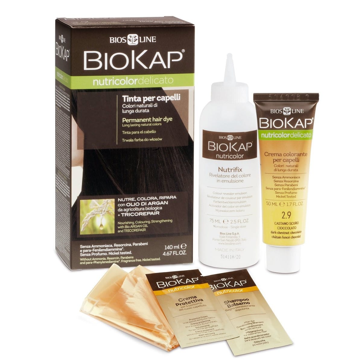 BIOKAP NUTRICOLOR DELICATO 5,50 CASTANO CHIARO MOGANO TINTA TUBO + FLACONE