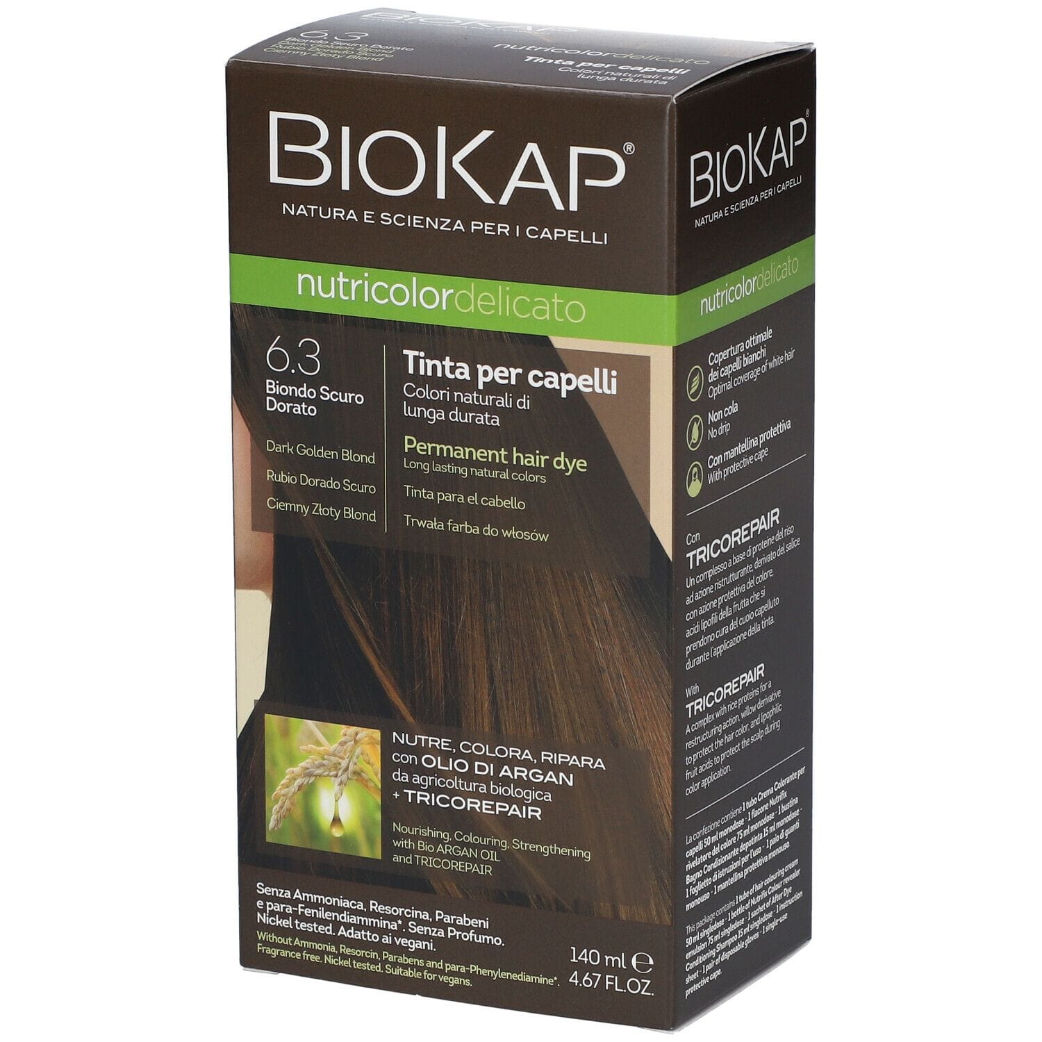 BIOKAP NUTRICOLOR DELICICATO 6,30 BIONDO SCURO DORATO TINTA TUBO + FLACONE