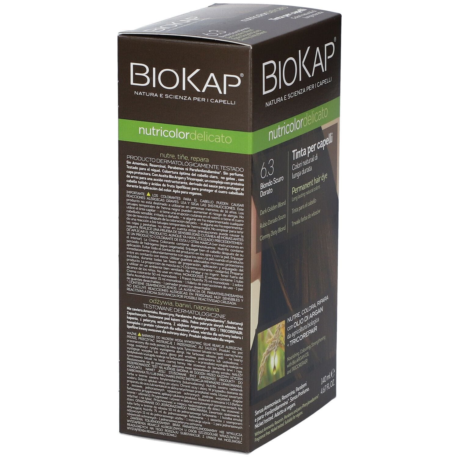 BIOKAP NUTRICOLOR DELICICATO 6,30 BIONDO SCURO DORATO TINTA TUBO + FLACONE