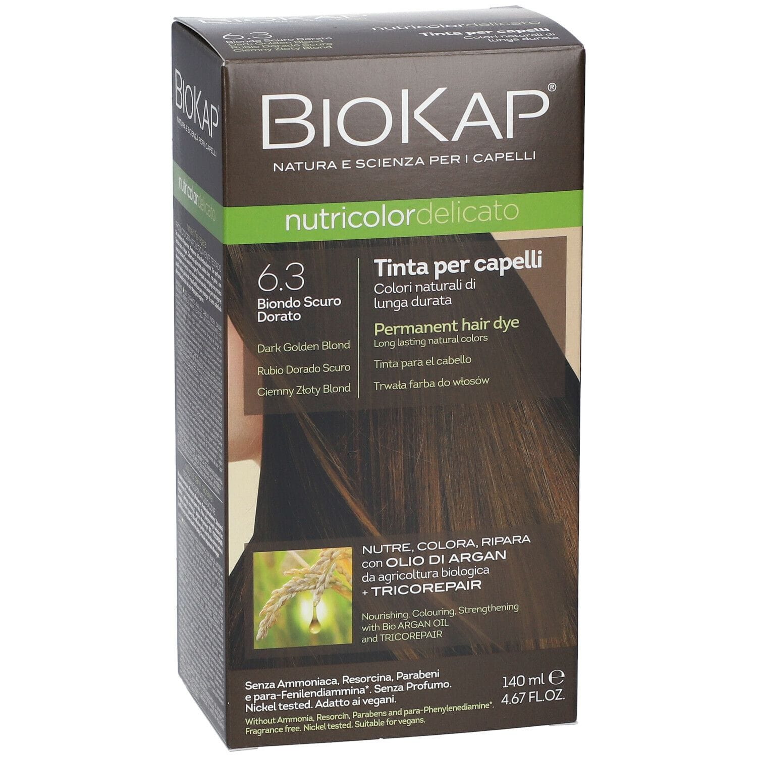 BIOKAP NUTRICOLOR DELICICATO 6,30 BIONDO SCURO DORATO TINTA TUBO + FLACONE