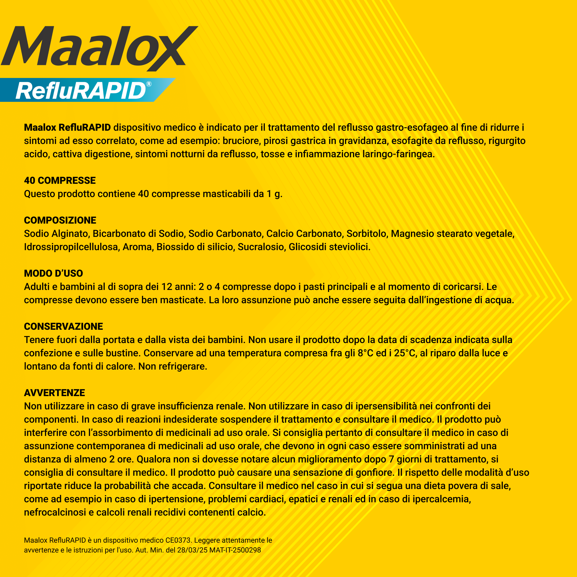 Maalox Reflurapid blocca il reflusso, neutralizza il bruciore da iperacidità, 40 Compresse