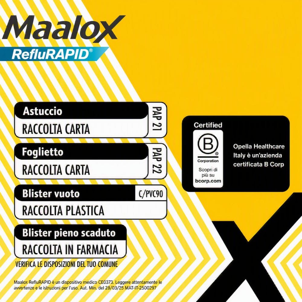 Maalox Reflurapid blocca il reflusso, neutralizza il bruciore da iperacidità, 40 Compresse