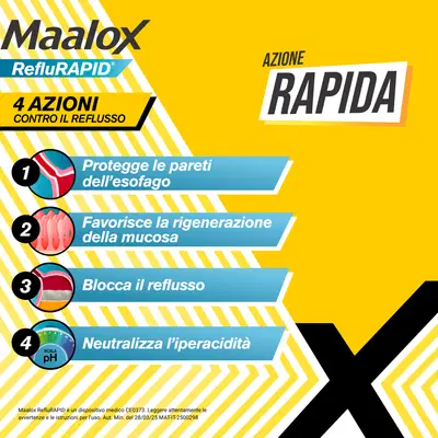 Maalox Reflurapid blocca il reflusso, neutralizza il bruciore da iperacidità, 40 Compresse Maalox Reflurapid blocca il reflusso, neutralizza il bruciore da iperacidità, 40 Compresse