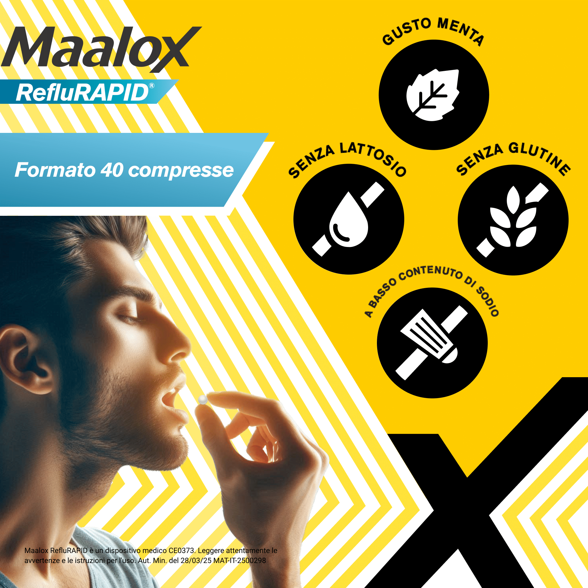 Maalox Reflurapid blocca il reflusso, neutralizza il bruciore da iperacidità, 40 Compresse