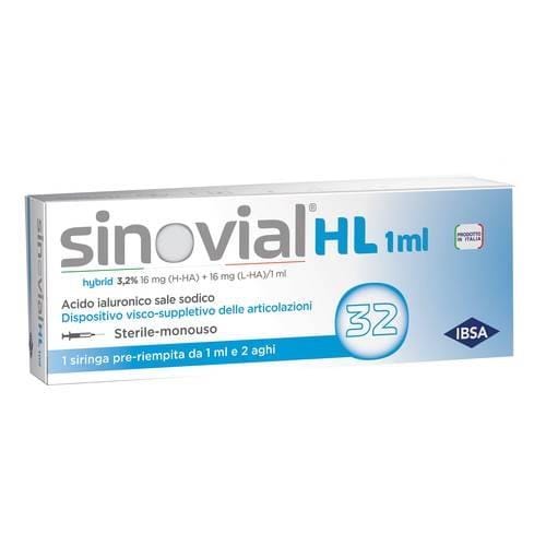 SIRINGA INTRA-ARTICOLARE SINOVIAL HL 32 ACIDO IALURONICO SALE SODICO 16MG H-HA + 16MG H-LA/1ML + AGO 22 GAUGE + AGO 29 GAUGE