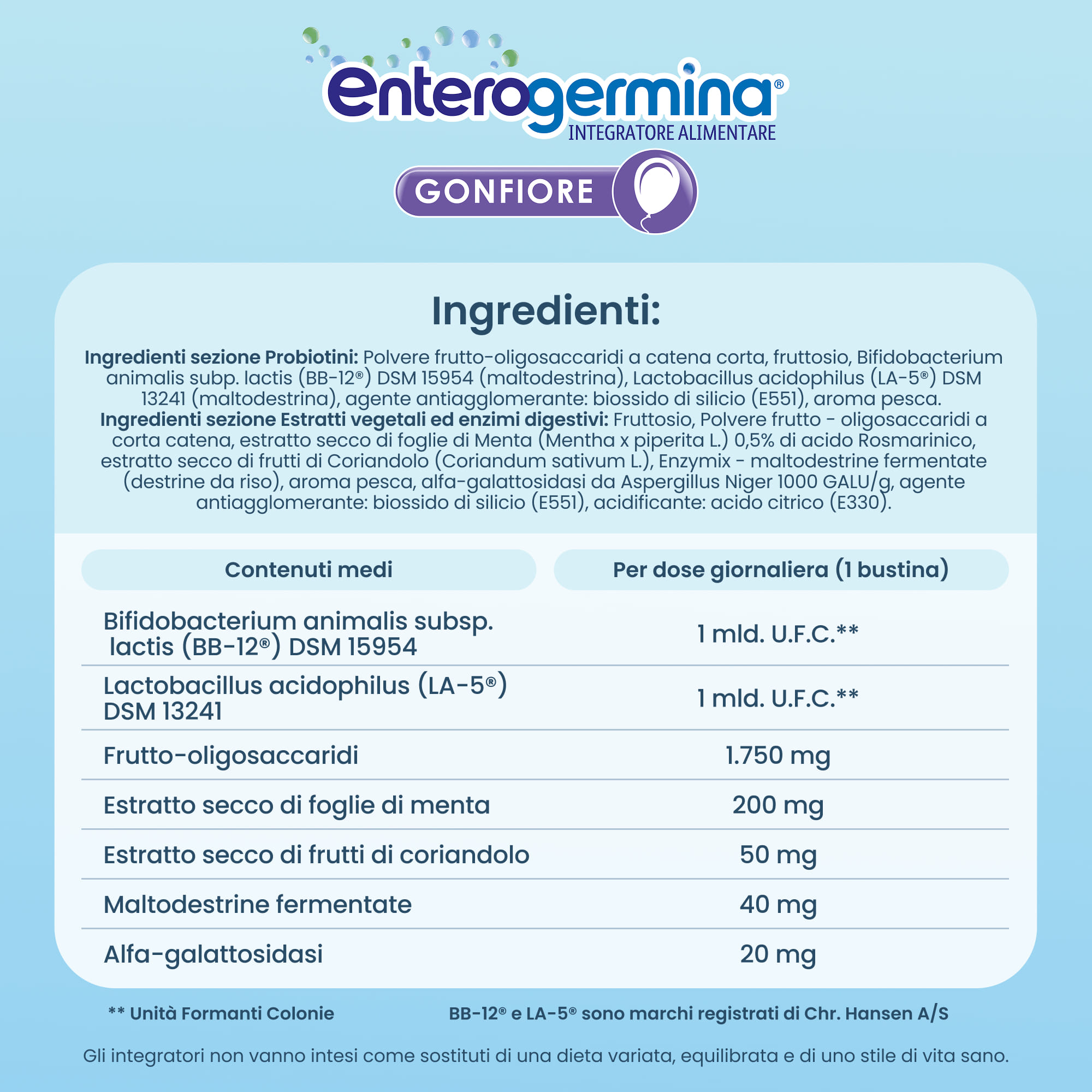 Enterogermina Gonfiore, Probiotici, Enzimi Digestivi, Fermenti Lattici, Adulti, Contro Gonfiore Addominale, 10 Bustine