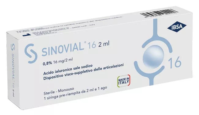 SIRINGA INTRA-ARTICOLARE SINOVIAL 16 ACIDO IALURONICO SALE SODICO 0,8% 16MG/2ML 2ML + AGO 21 GAUGE