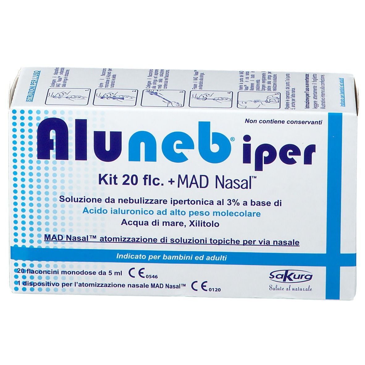 ALUNEB KIT SOLUZIONE IPERTONICA 3% 20 FLACONCINI + MAD NASAL ATOMIZZATORE