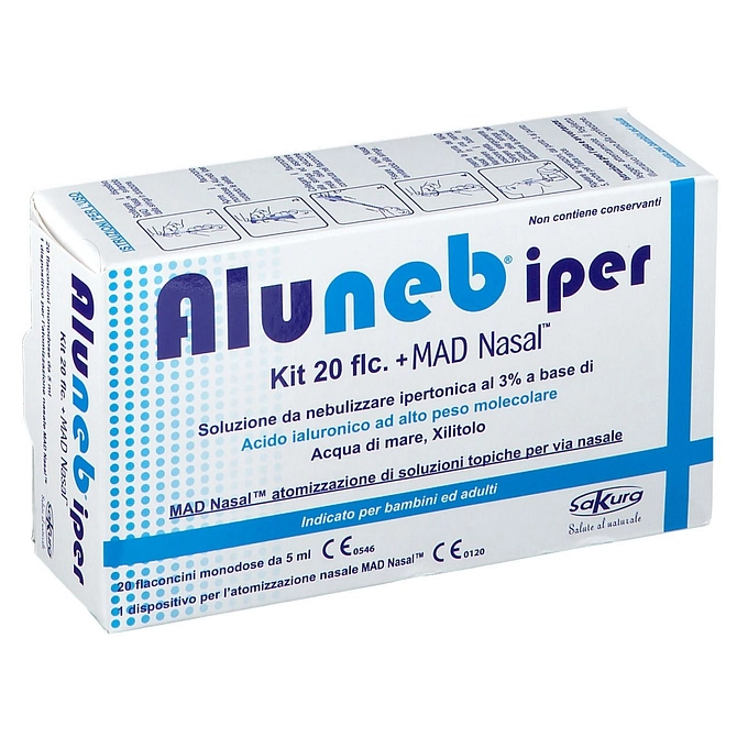 Aluneb Kit Soluzione Ipertonica 3% 20 Flaconcini + Mad Nasal Atomizzatore