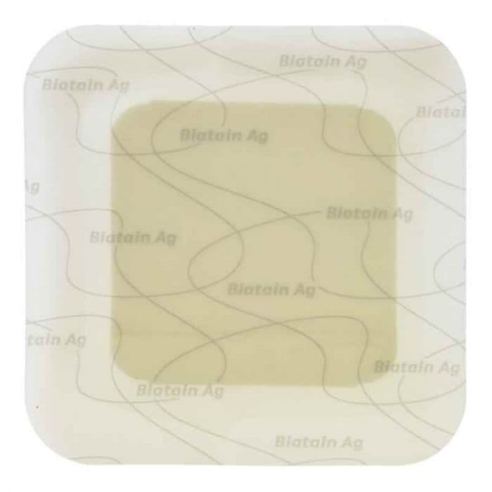 MEDICAZIONE BIATAIN IN SCHIUMA DI POLIURETANO ASSORBENTE CON BORDO ADESIVO 7,5X7,5CM 10 PEZZI