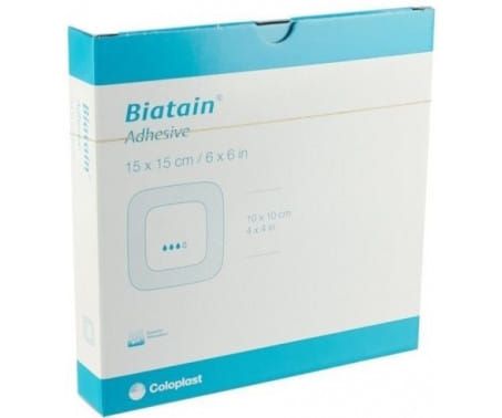 MEDICAZIONE BIATAIN IN SCHIUMA DI POLIURETANO CON IDROCOLLOIDE E BORDO ADESIVO 15X15 CM 5 PEZZI