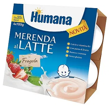 HUMANA MERENDA AL LATTE GUSTO FRAGOLA 100 G 4 PEZZI HUMANA MERENDA AL LATTE GUSTO FRAGOLA 100 G 4 PEZZI
