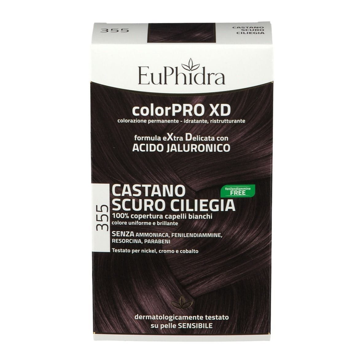 EUPHIDRA COLORPRO XD 355 CASTANO SCURO CILIEGIA GEL COLORANTE CAPELLI IN FLACONE + ATTIVANTE + BALSAMO + GUANTI
