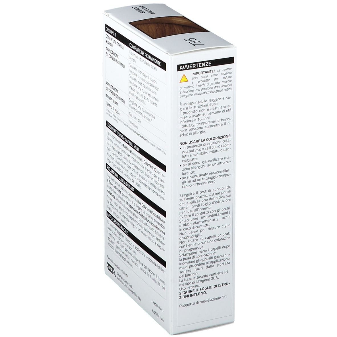 EUPHIDRA COLORPRO XD 735 BIONDO NOCCIOLA GEL COLORANTE CAPELLI IN FLACONE + ATTIVANTE + BALSAMO + GUANTI