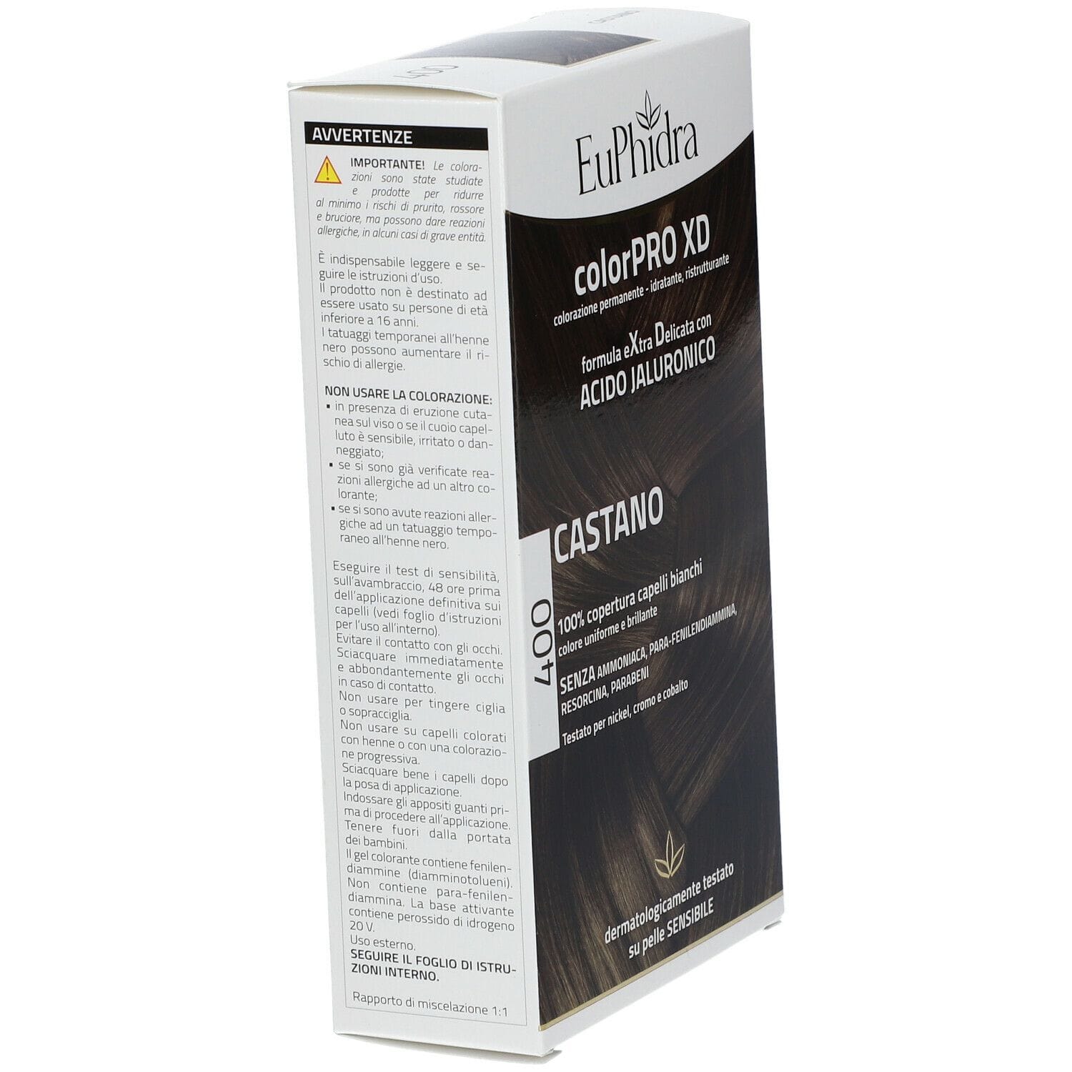 EUPHIDRA COLORPRO XD 400 CASTANO GEL COLORANTE CAPELLI IN FLACONE + ATTIVANTE + BALSAMO + GUANTI