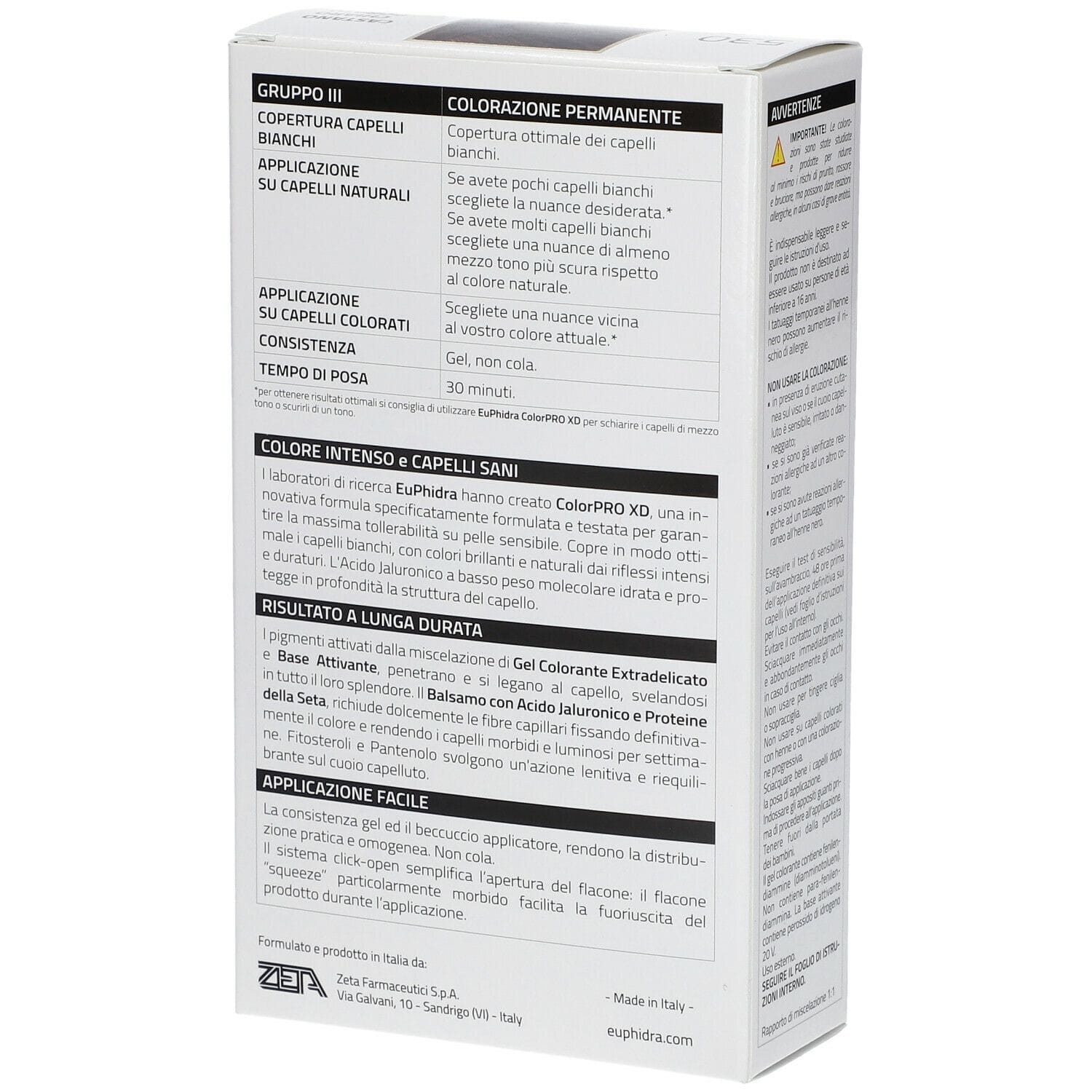 EUPHIDRA COLORPRO XD 530 CASTANO CHIARO DORATO GEL COLORANTE CAPELLI IN FLACONE + ATTIVANTE + BALSAMO + GUANTI