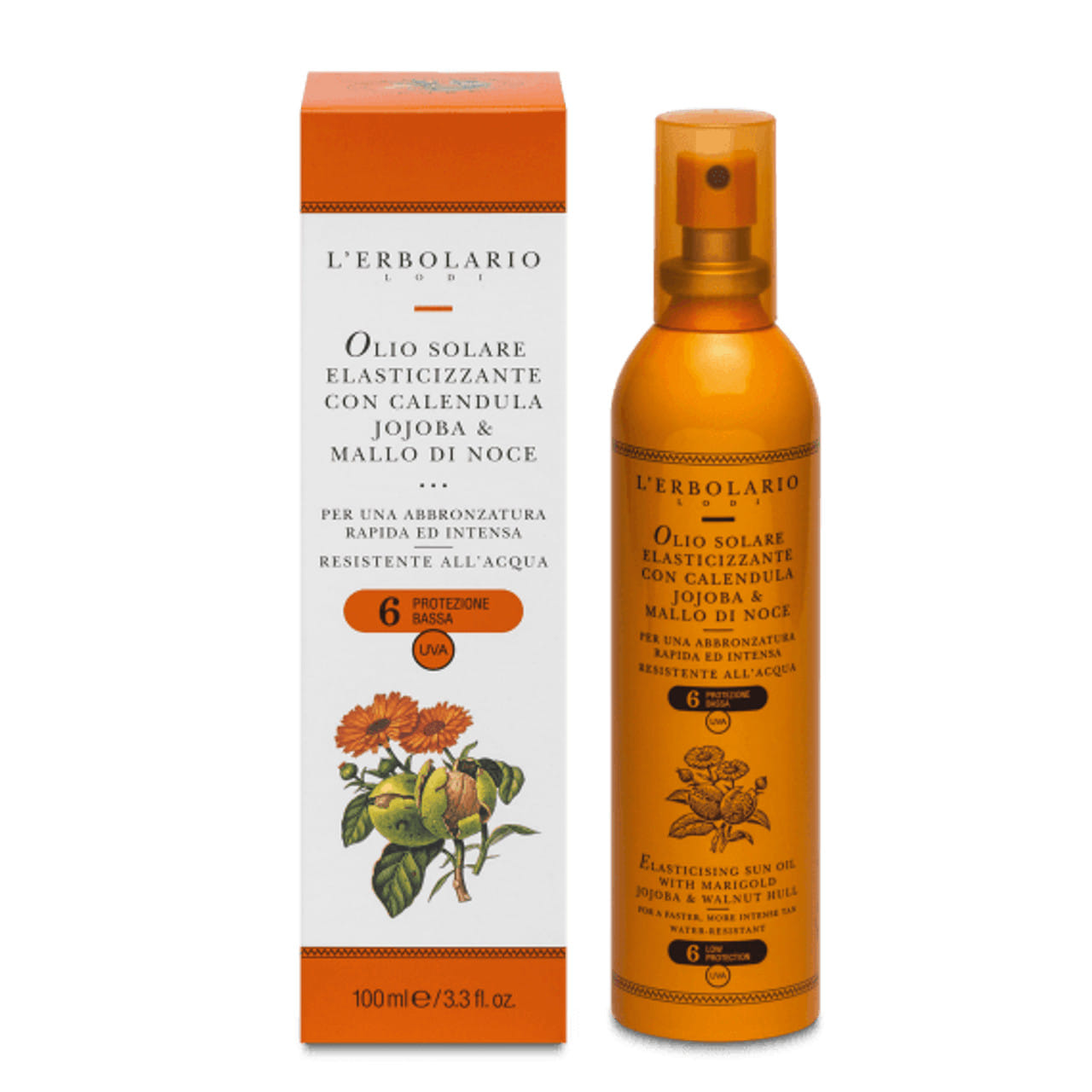 OLIO SOLARE ELASTICIZZANTE CALENDULA/JOJOBA/MALLO DI NOCE SPF6 100 ML