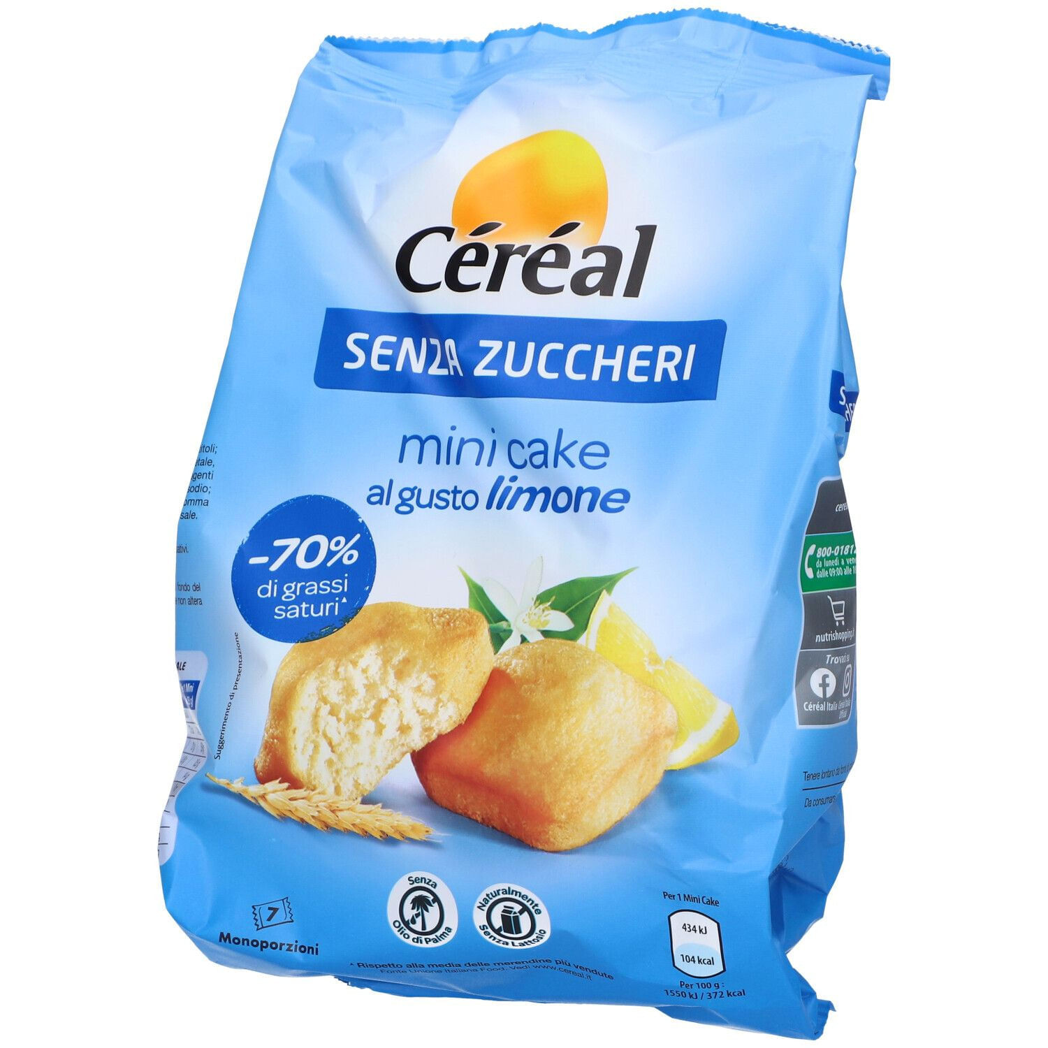 CÉRÉAL MINI CAKE AL LIMONE, Senza zuccheri, OTTIMI a colazione, Merendine per il tuo benessere, Tortine al gusto limone, 196 gr, 7 monoporzioni-image