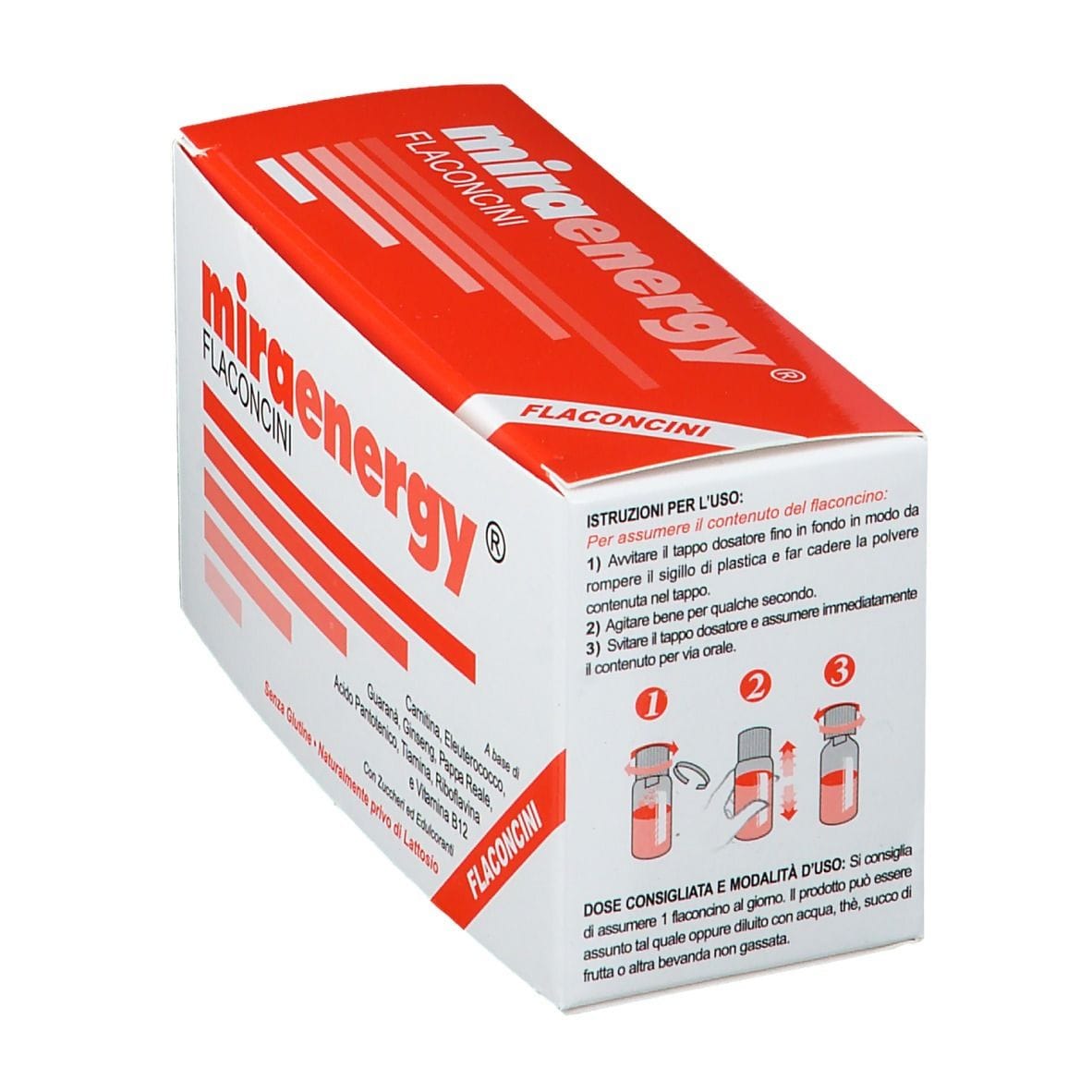 Integratore Miraenergy con pappa reale e ginseng, 10 flaconcini