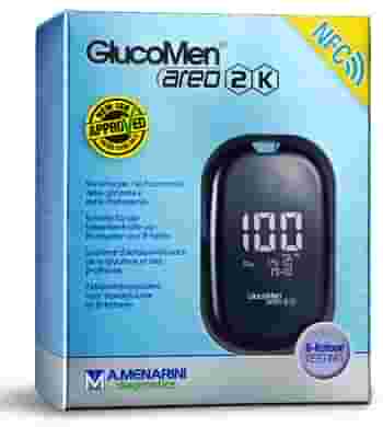 GLUCOMETRO GLUCOMEN AREO 2K PER AUTOMISURAZIONE DELLA GLICEMIA DA SANGUE INTERO CAPILLARE DIMENSIONE 85,5X56X18,2 MM PESO 46 G