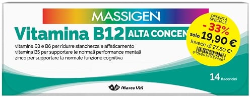 Massigen Vitamina B12 Alta Concentrazione 14+14 Flaconcini Da 8 Ml