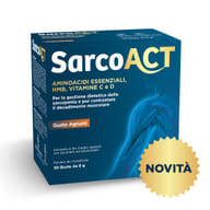 SarcoAct - Amminoacidi essenziali, HMB, Vitamine C e D. Per la gestione dietetica della sarcopenia e per contrastare il decadimento muscolare. 