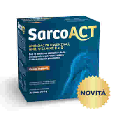 SarcoAct - Amminoacidi essenziali, HMB, Vitamine C e D. Per la gestione dietetica della sarcopenia e per contrastare il decadimento muscolare. 