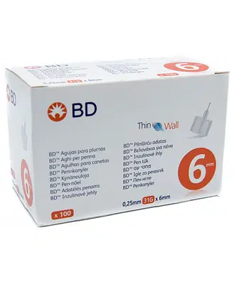 AGO PER PENNA DA INSULINA THINWALL BD GAUGE 31 6 MM 100 PEZZI AGO PER PENNA DA INSULINA THINWALL BD GAUGE 31 6 MM 100 PEZZI
