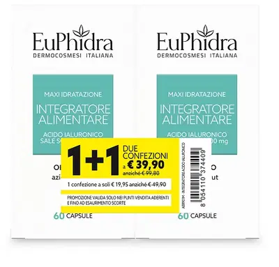 EUPHIDRA ABBINATA ACIDO IALURONICO 60 CAPSULE 2 PEZZI EUPHIDRA ABBINATA ACIDO IALURONICO 60 CAPSULE 2 PEZZI
