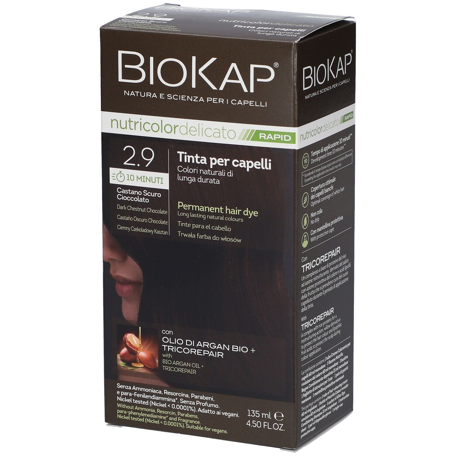 BIOS LINE  BIOKAP NUTRICOLOR DELICATO RAPID TINTA 2,9 CASTANO SCURO CIOCCOLATO 135 ML