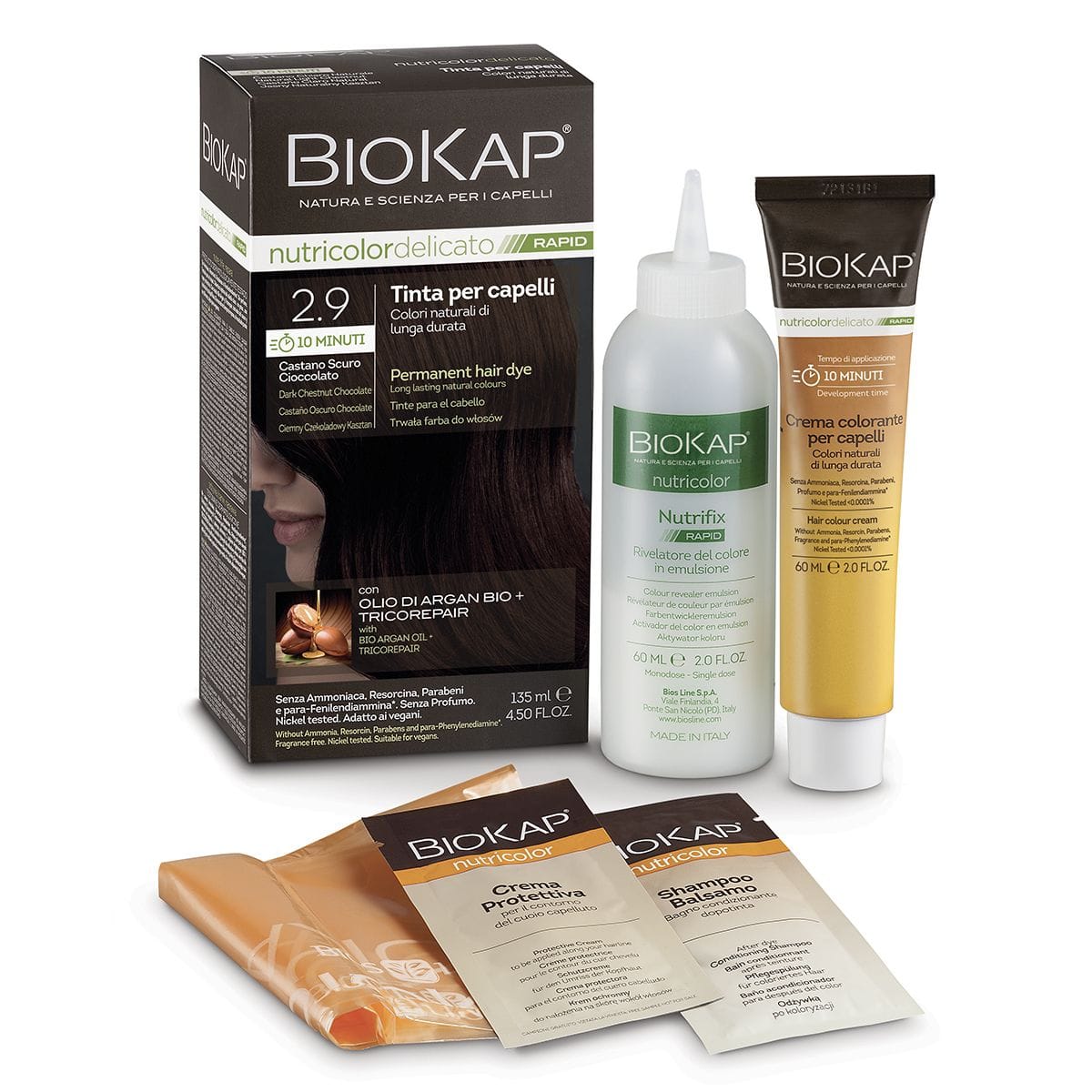 BIOS LINE  BIOKAP NUTRICOLOR DELICATO RAPID TINTA 2,9 CASTANO SCURO CIOCCOLATO 135 ML